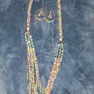 Colorful beads, necklace and earrings